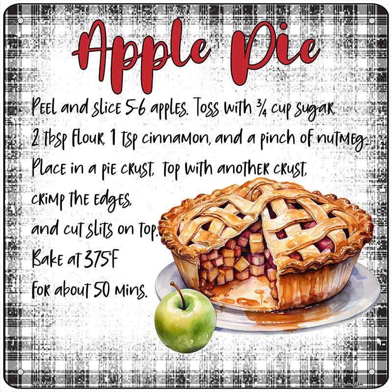 Apple Pie Recipe Novelty Metal Square Sign SQ-1675