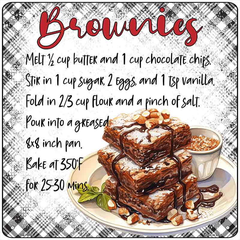 Brownies Recipe Novelty Metal Square Sign SQ-1680