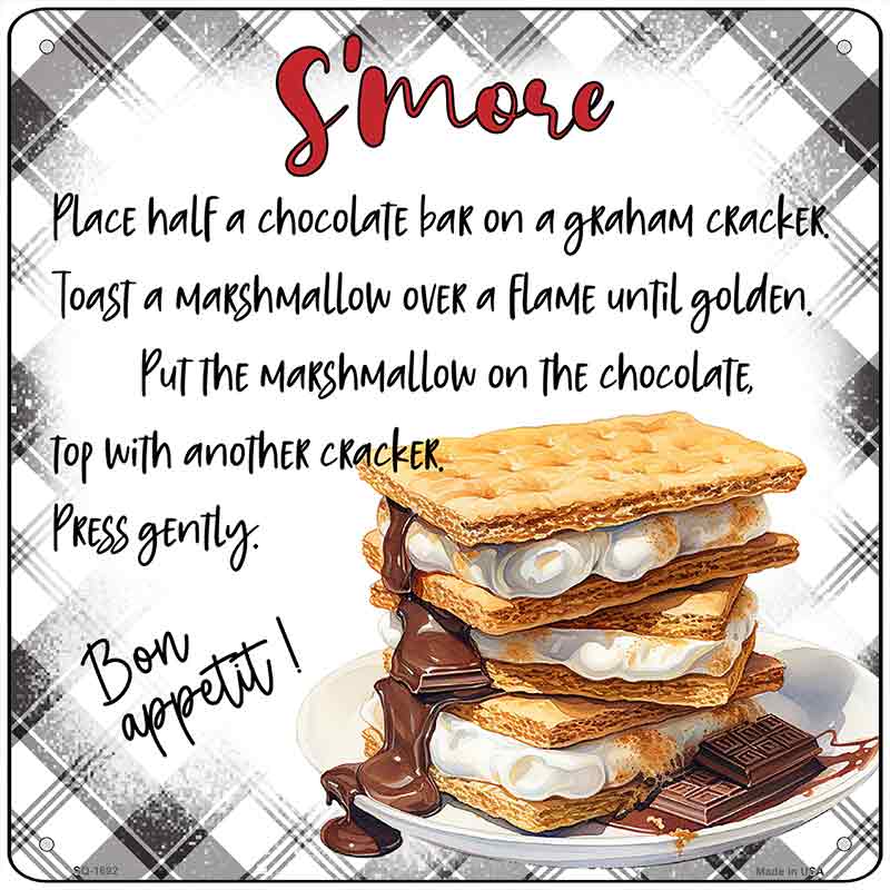 Smore Recipe Novelty Metal Square Sign SQ-1692