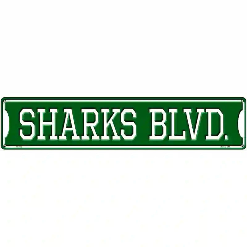 Sharks Blvd Novelty Metal Street Sign 24" x 5" (ST)