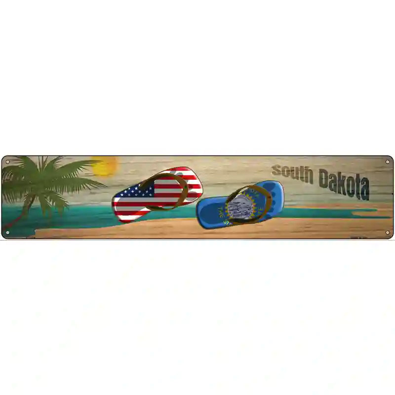 South Dakota Flag and US Flag Novelty Metal Street Sign 24" x 5" (ST)