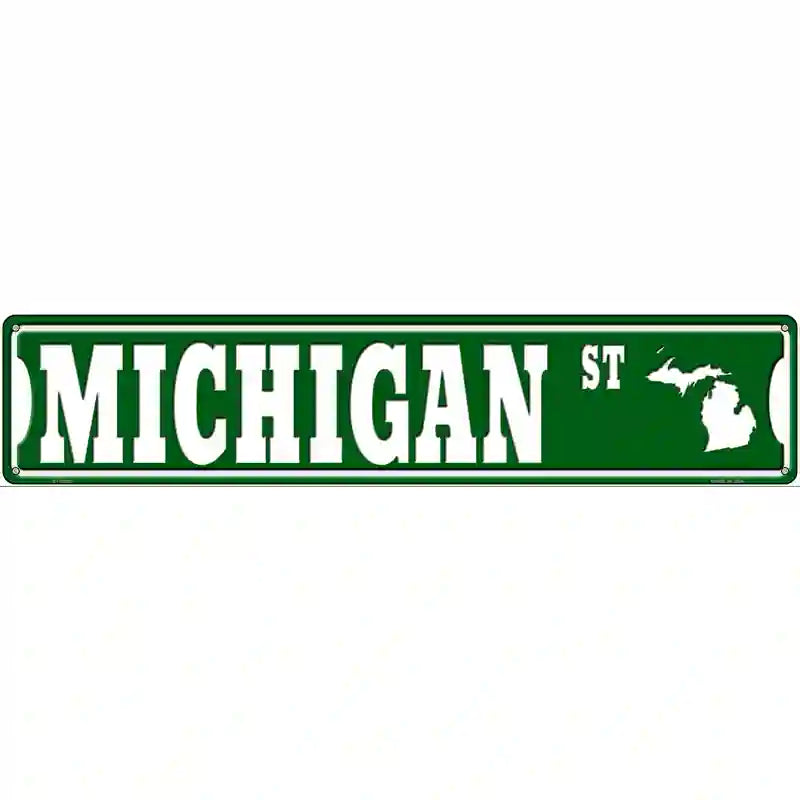 Michigan St Silhouette Novelty Metal Street Sign 24" x 5" (ST)