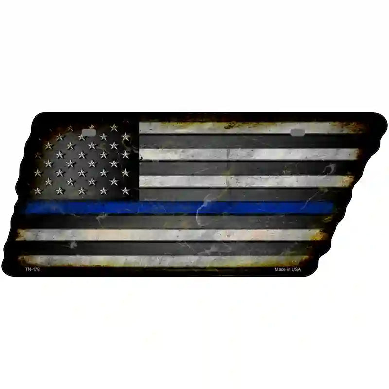 Thin Blue Line American Flag Novelty Rusty Effect Metal Tennessee License Plate Tag TN-178