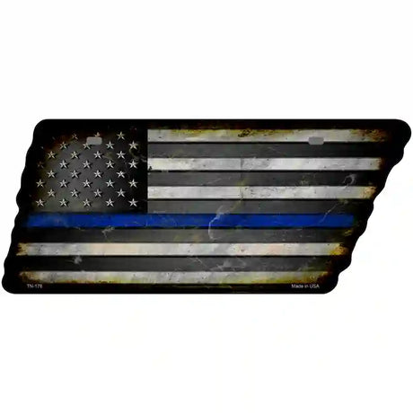 Thin Blue Line American Flag Novelty Rusty Effect Metal Tennessee License Plate Tag TN-178
