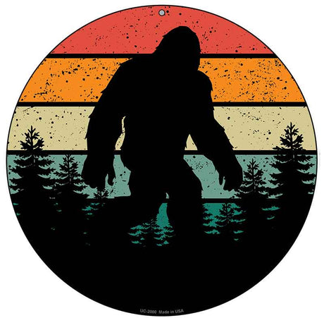 Bigfoot Silhouette Sunset Novelty Metal Circular Sign C-2080