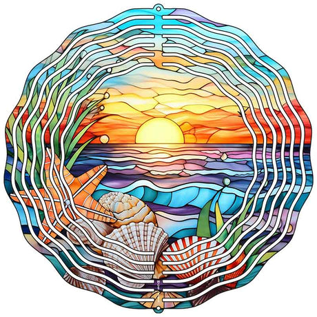 Ocean Sunset Stained Glass Novelty Metal Wind Spinner