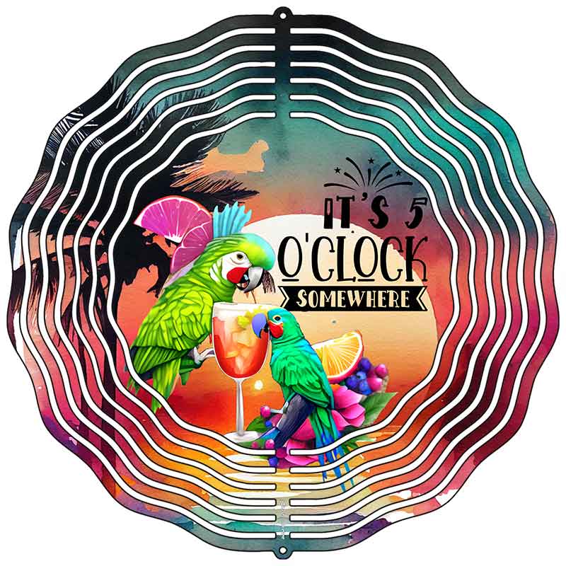 Its 5 Oclock Somewhere Parrot Novelty Metal Wind Spinner