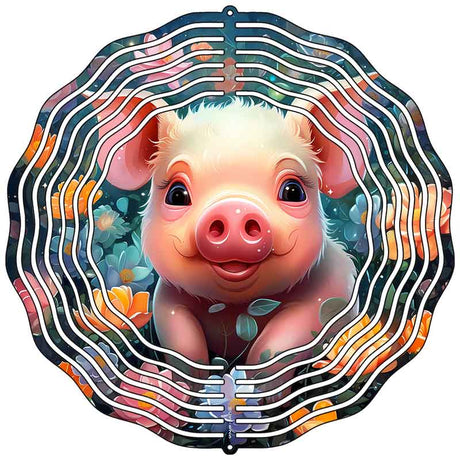 Pig with Colorful Flowers Novelty Metal Wind Spinner