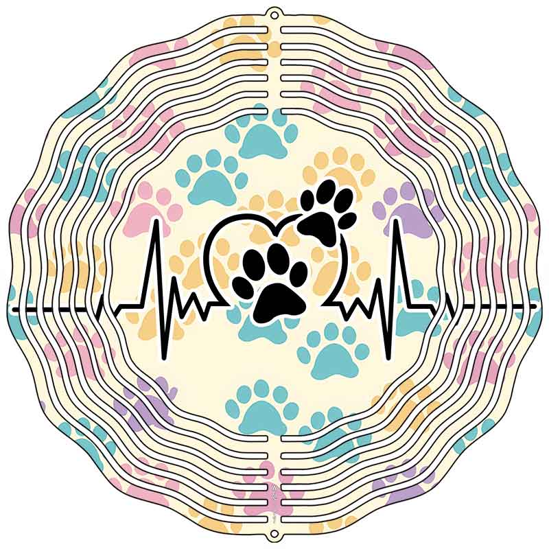 Dog Paws Heart Beat Novelty Metal Wind Spinner
