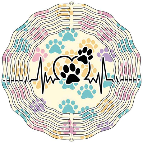 Dog Paws Heart Beat Novelty Metal Wind Spinner