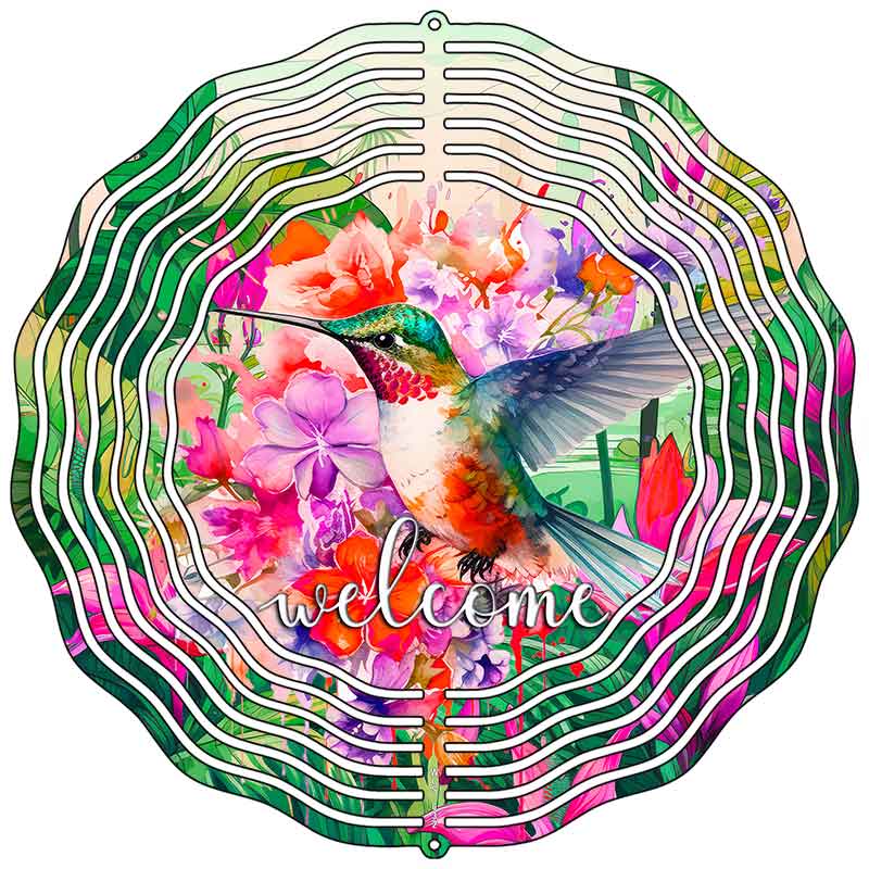 Welcome Hummingbird Novelty Metal Wind Spinner