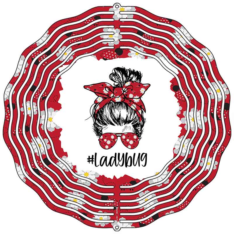Ladybug Ribbon and Sunglasses Novelty Metal Wind Spinner