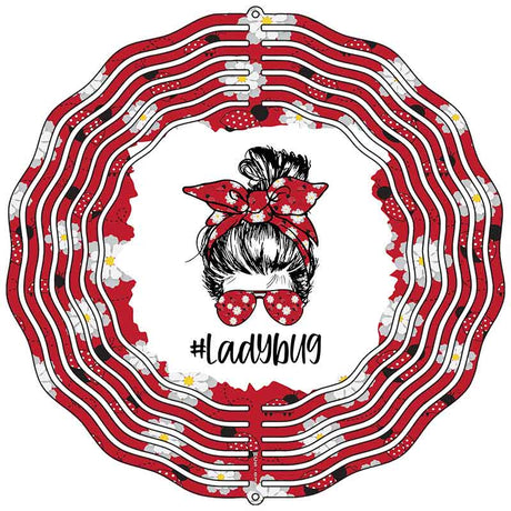 Ladybug Ribbon and Sunglasses Novelty Metal Wind Spinner