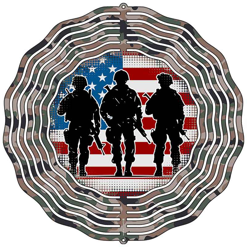 Military Soldiers Camo and Flag Novelty Metal Wind Spinner