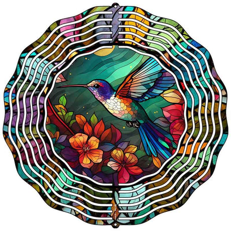 Hummingbird Stained Glass Novelty Metal Wind Spinner