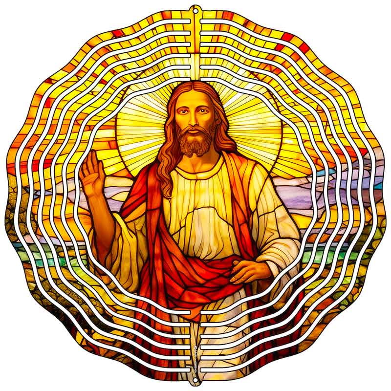 Jesus Stained Glass Sunburst Novelty Metal Wind Spinner