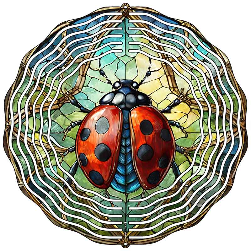 Ladybug Stained Glass Novelty Metal Wind Spinner
