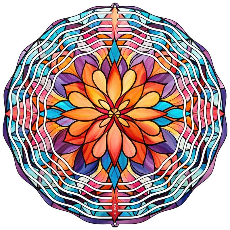 Stained Glass Flower Novelty Metal Wind Spinner