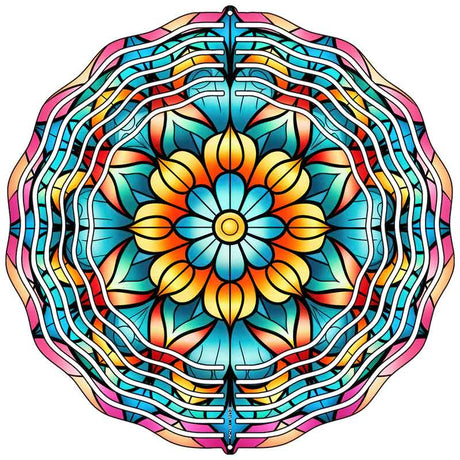 Stained Glass Flower Kaleidoscope Novelty Metal Wind Spinner