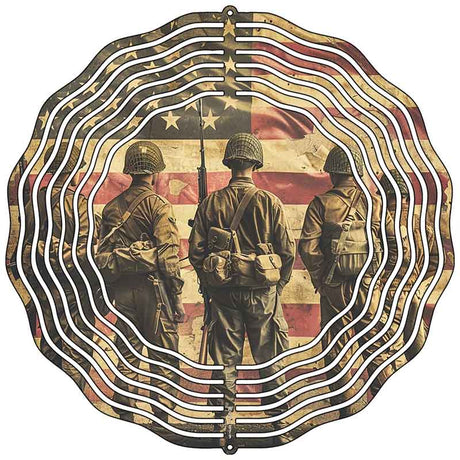 Army Combat with American Flag Novelty Metal Wind Spinner