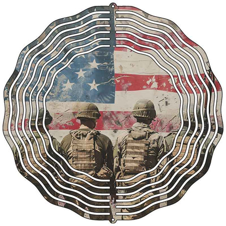 Soldiers with American Flag Novelty Metal Wind Spinner