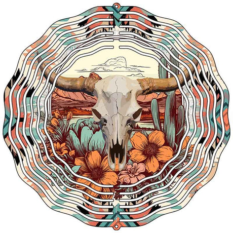 Native American Skull Novelty Metal Wind Spinner