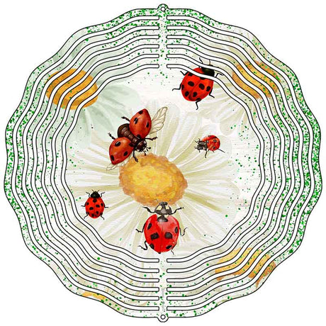 Ladybugs on Flower Novelty Metal Wind Spinner