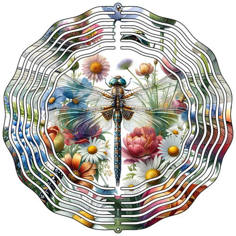 Dragonfly with Flowers Novelty Metal Wind Spinner