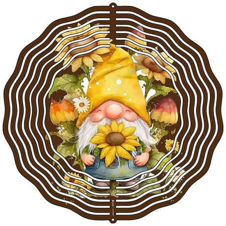 Gnome with Sunflowers Novelty Metal Wind Spinner