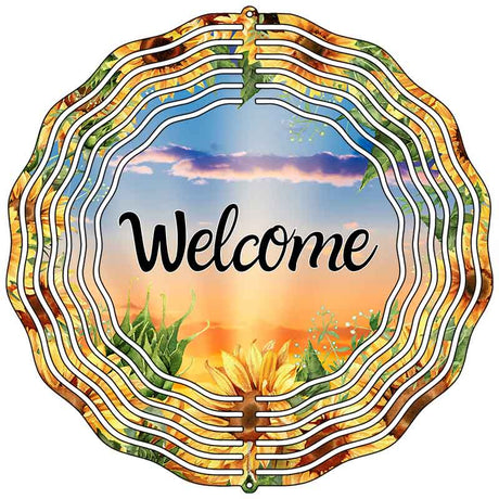Welcome Sunflowers Novelty Metal Wind Spinner