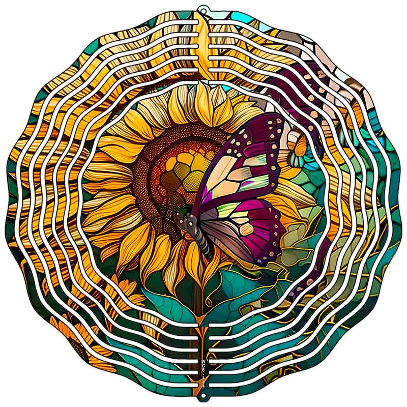 Butterfly on a Sunflower Novelty Metal Wind Spinner