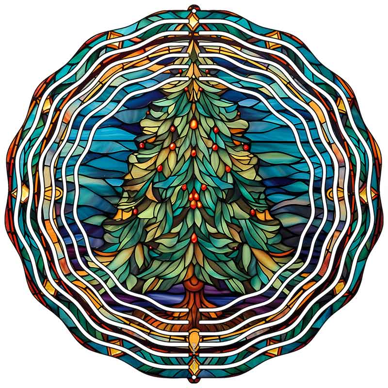 Christmas Tree Stained Glass Novelty Metal Wind Spinner