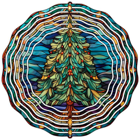 Christmas Tree Stained Glass Novelty Metal Wind Spinner