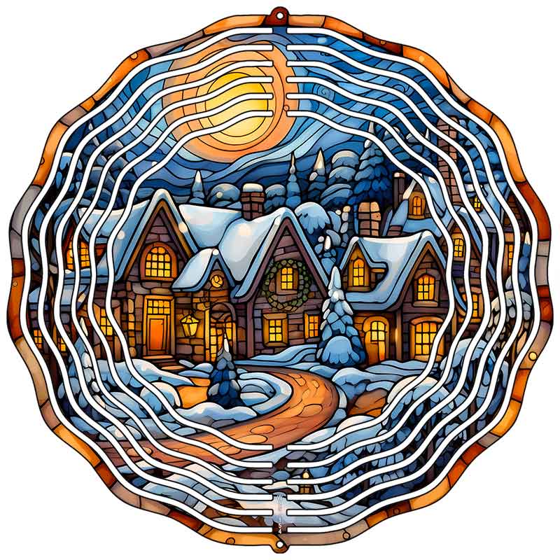 Winter Snow House Scene Novelty Metal Wind Spinner