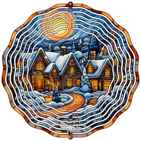 Winter Snow House Scene Novelty Metal Wind Spinner