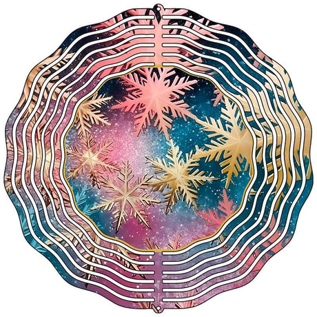 Pastel Gold and Red Snowflake Novelty Metal Wind Spinner