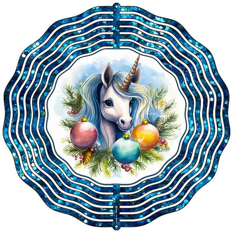 Unicorn Blue Glitter Novelty Metal Wind Spinner