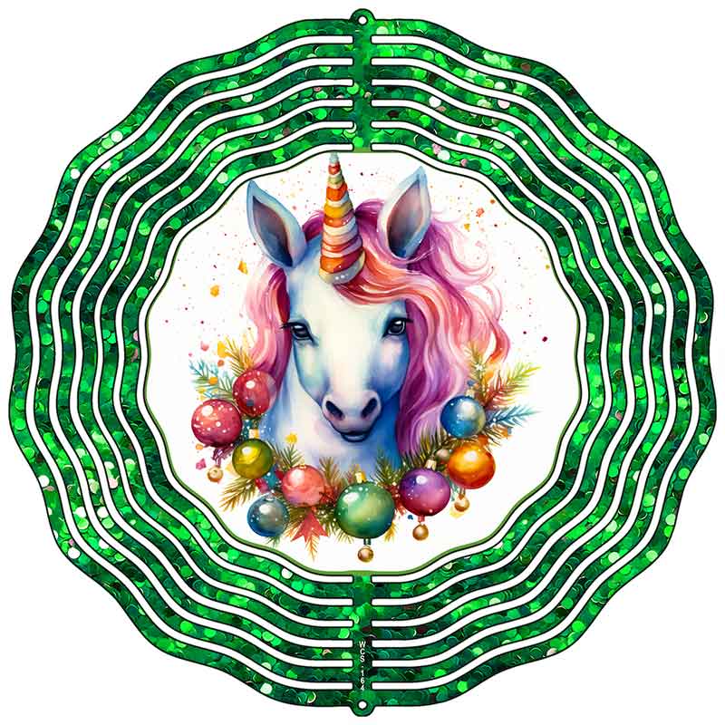 Unicorn Green Glitter Novelty Metal Wind Spinner