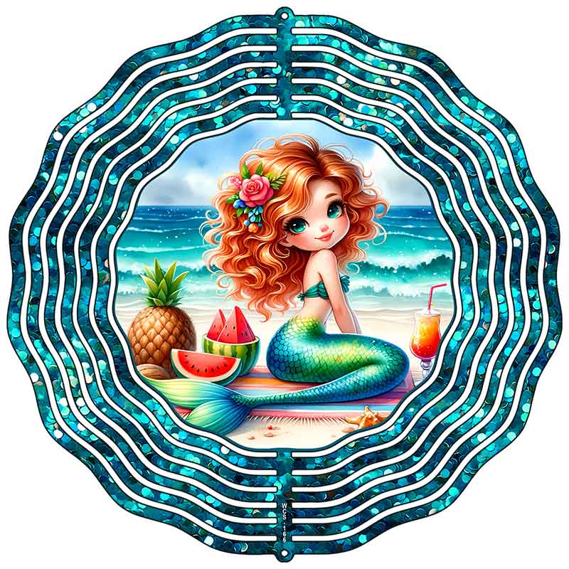 Mermaid Teal Glitter Novelty Metal Wind Spinner