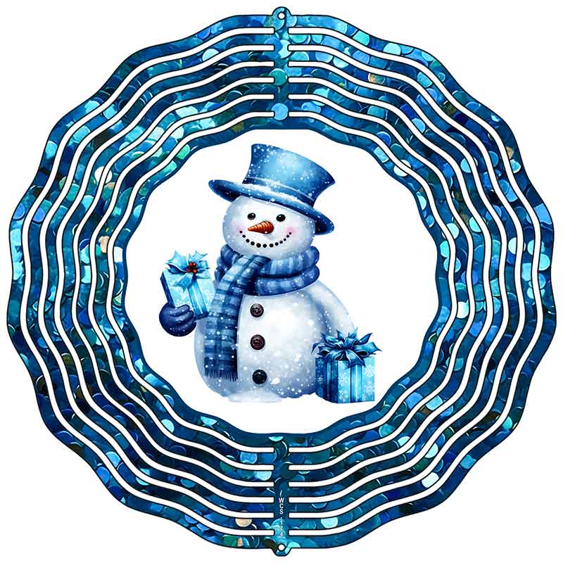 Snowman with Blue Glitter Novelty Metal Wind Spinner