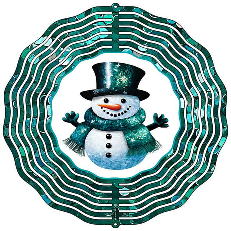 Snowman with Green Glitter Novelty Metal Wind Spinner