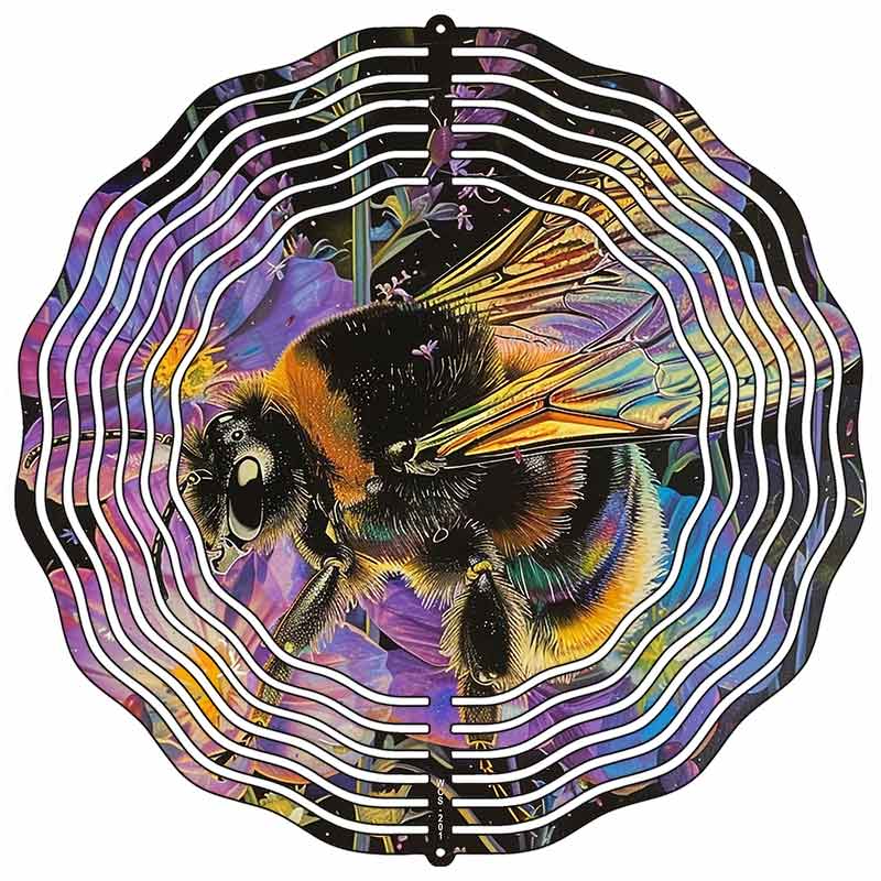 Wasp on Iridescence Flowers Novelty Metal Wind Spinner