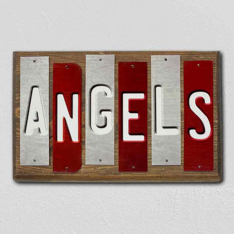 Angels Team Colors Baseball Fun Strips Novelty Wood Sign WS-654