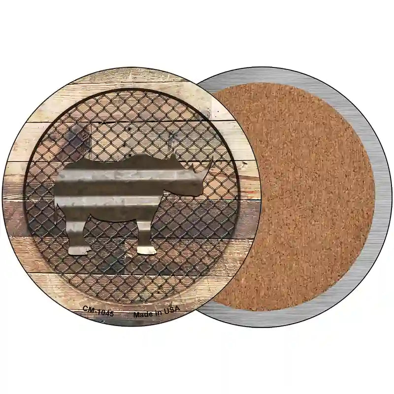 Corrugated Rhino on Wood Novelty Circle Coaster Set of 4