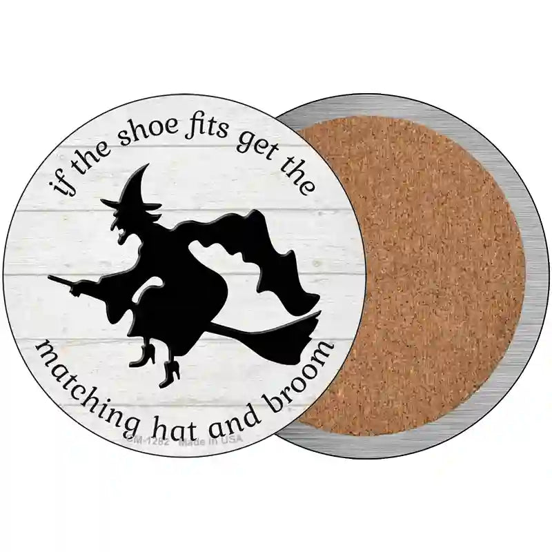 Matching Hat and Broom Witch Novelty Circle Coaster Set of 4