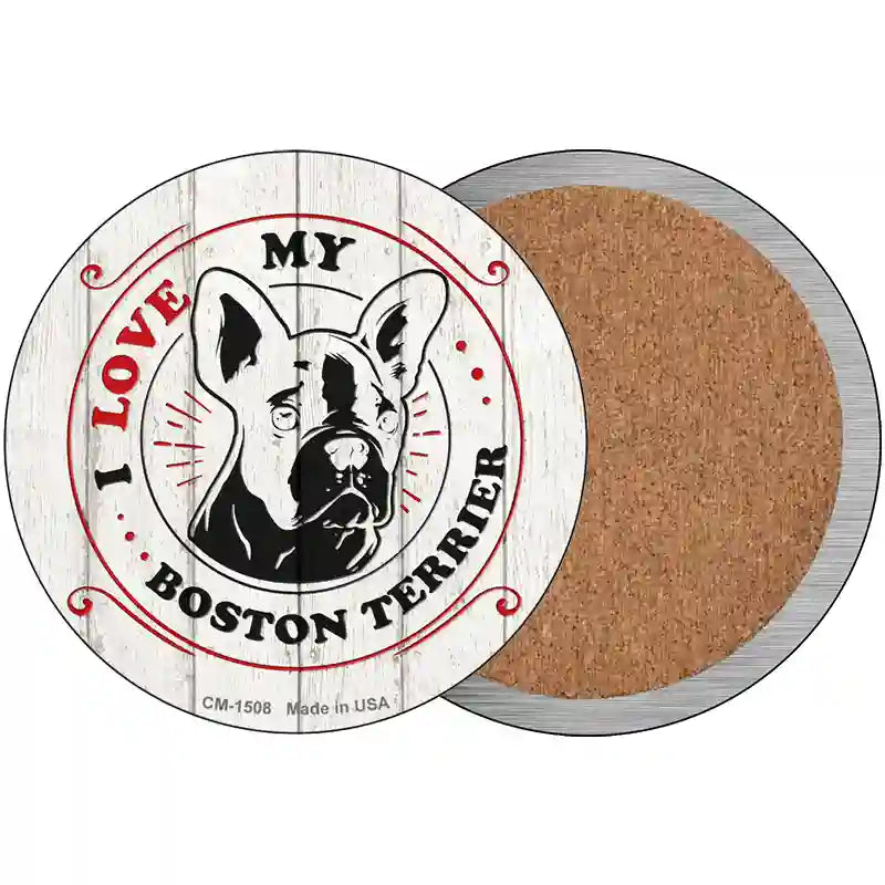 I Love My Boston Terrier Inverted Novelty Circle Coaster Set of 4
