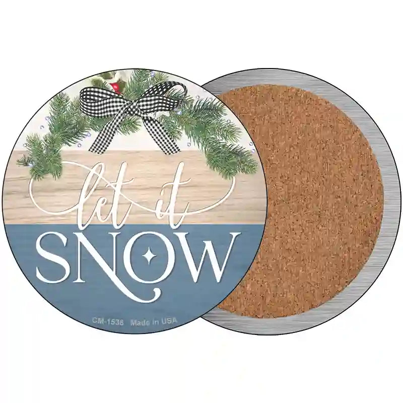 Let It Snow Bow Wreath Novelty Circle Coaster Set of 4