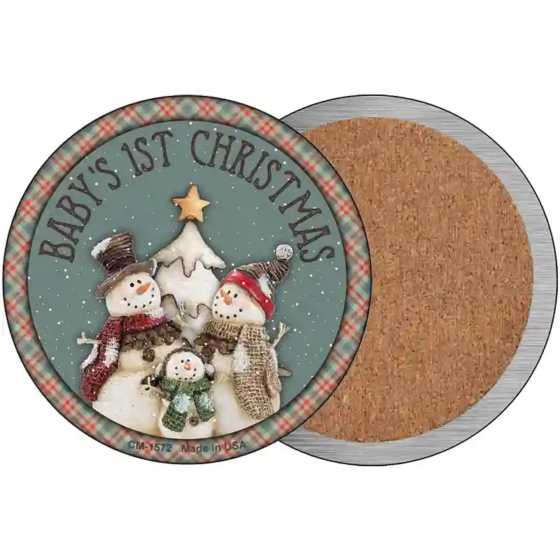Babys First Christmas Snowmen Novelty Circle Coaster Set of 4
