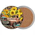 Rusty Truck With Sunflowers Novelty Circle Coaster Set of 4
