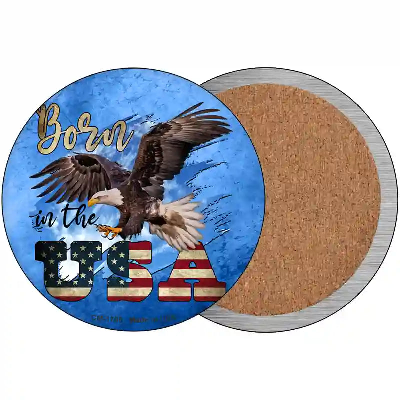 Eagle Born In The USA Blue Novelty Circle Coaster Set of 4